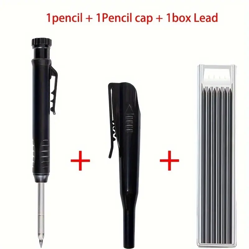 3-Piece Deep Hole Woodworking Automatic Mechanical Pencil Set, Adjustable Core Marker, Refillable Graphite Lead, with Sharpener, Engineering Drawing Tool