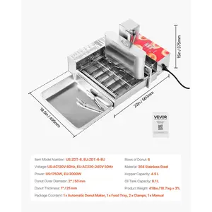 VEVOR Commercial Automatic Donuts Machine, 6 Rows Donuts Making Equipment, 360 pcs/hour Electric High Power Doughnut Maker, Stainless Steel Frying Auto Fryer, with Intelligent Control