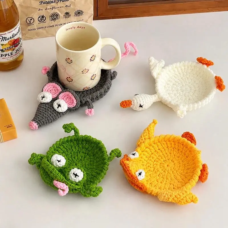 Animal Crochet Coasters Cartoon Heat Resistant Drink Coaster Knitting Cup Mats Placemat Handmade Plate Mat  Knitted Coasters