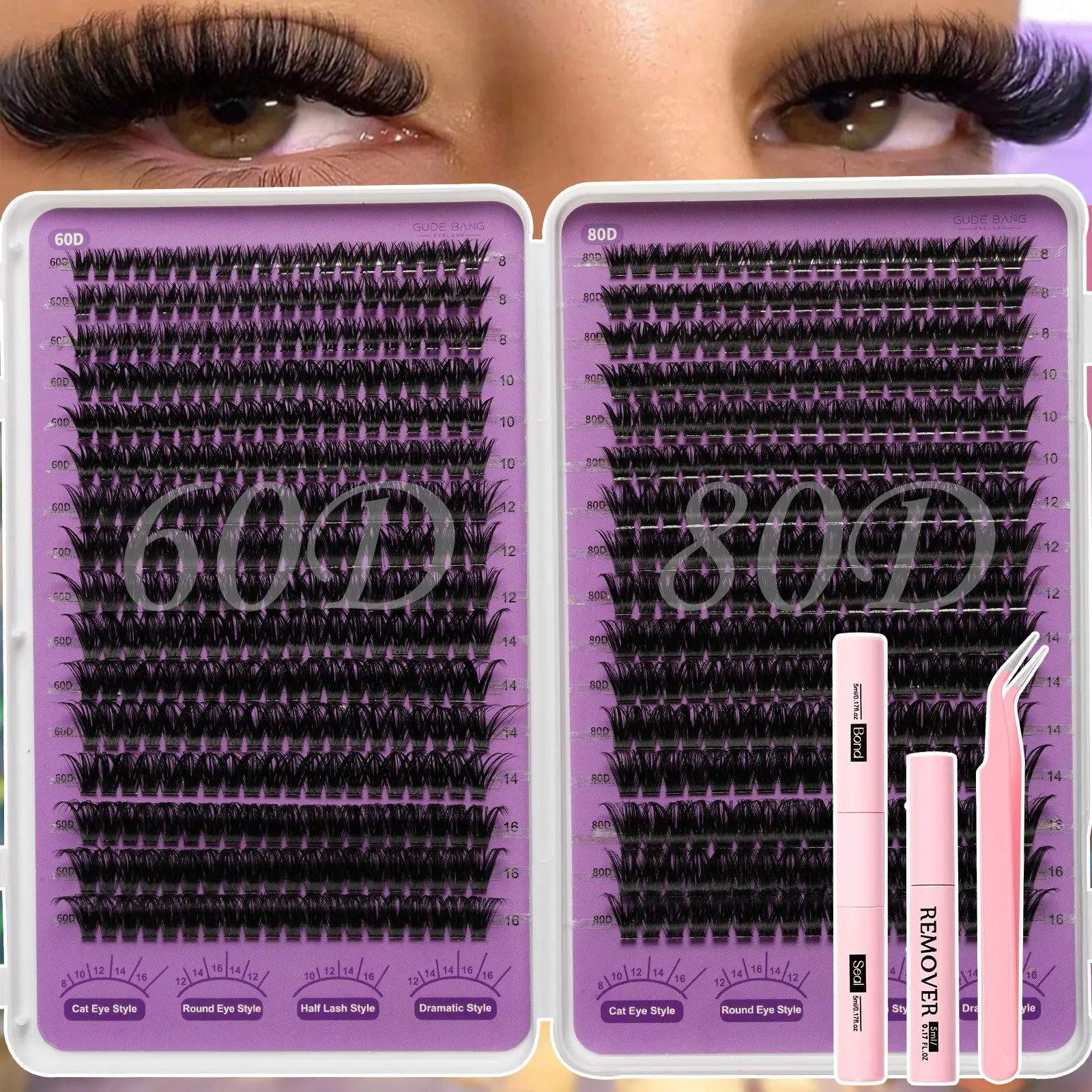 High Capacity False Lash Extension Kit, 60D/80D, D Curl, Includes Adhesive and Sealant, DIY Lash Extensions, Individual Fake Eyelashes for Daily Use, Parties, Travel