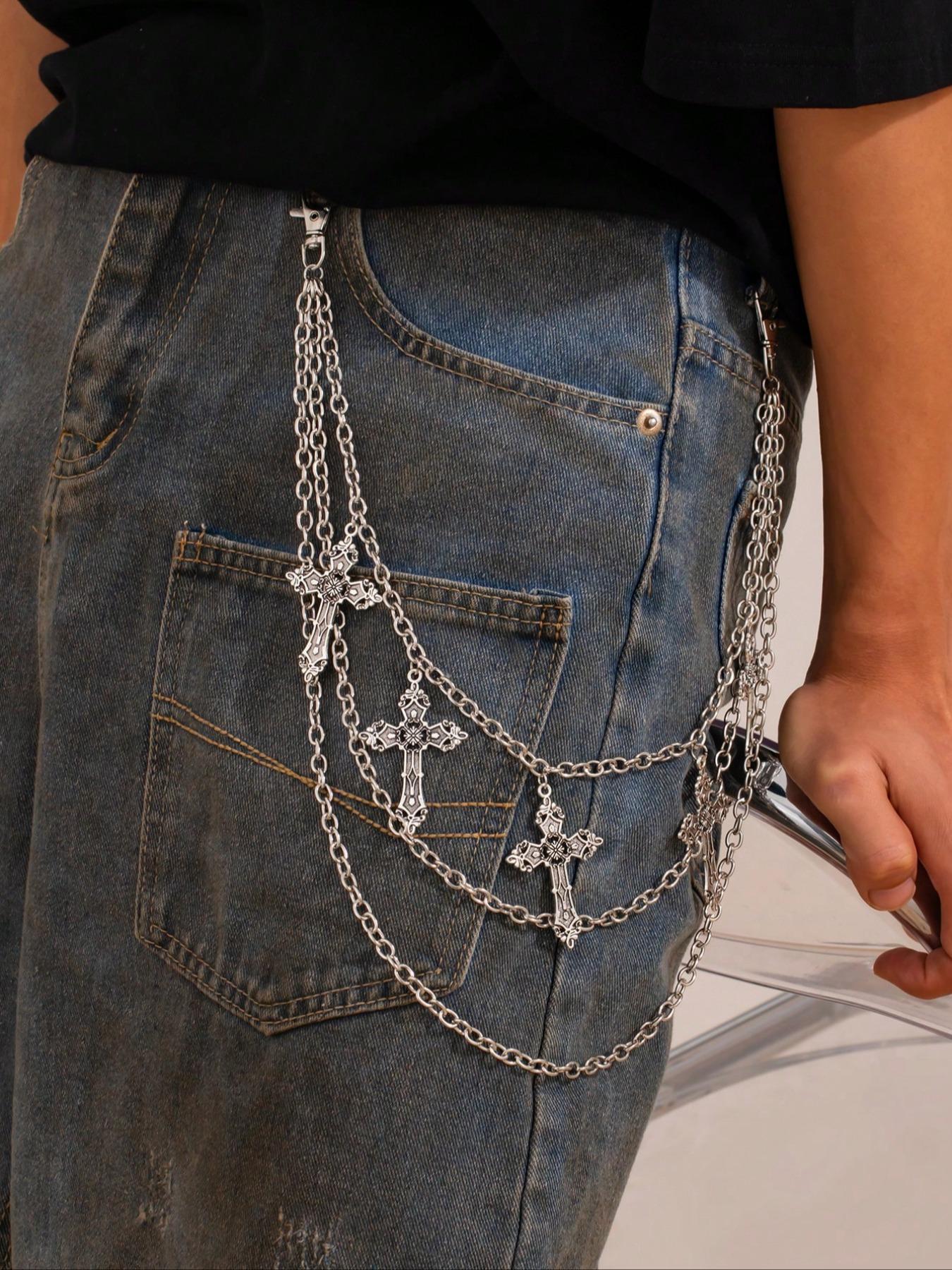 Men's Adjustable Cross Layered Waist Chain, Punk Style Jeans Chain, Fashion Pants Chain for Party, Trendy All-match & Exquisite Accessory for Birthday Gift