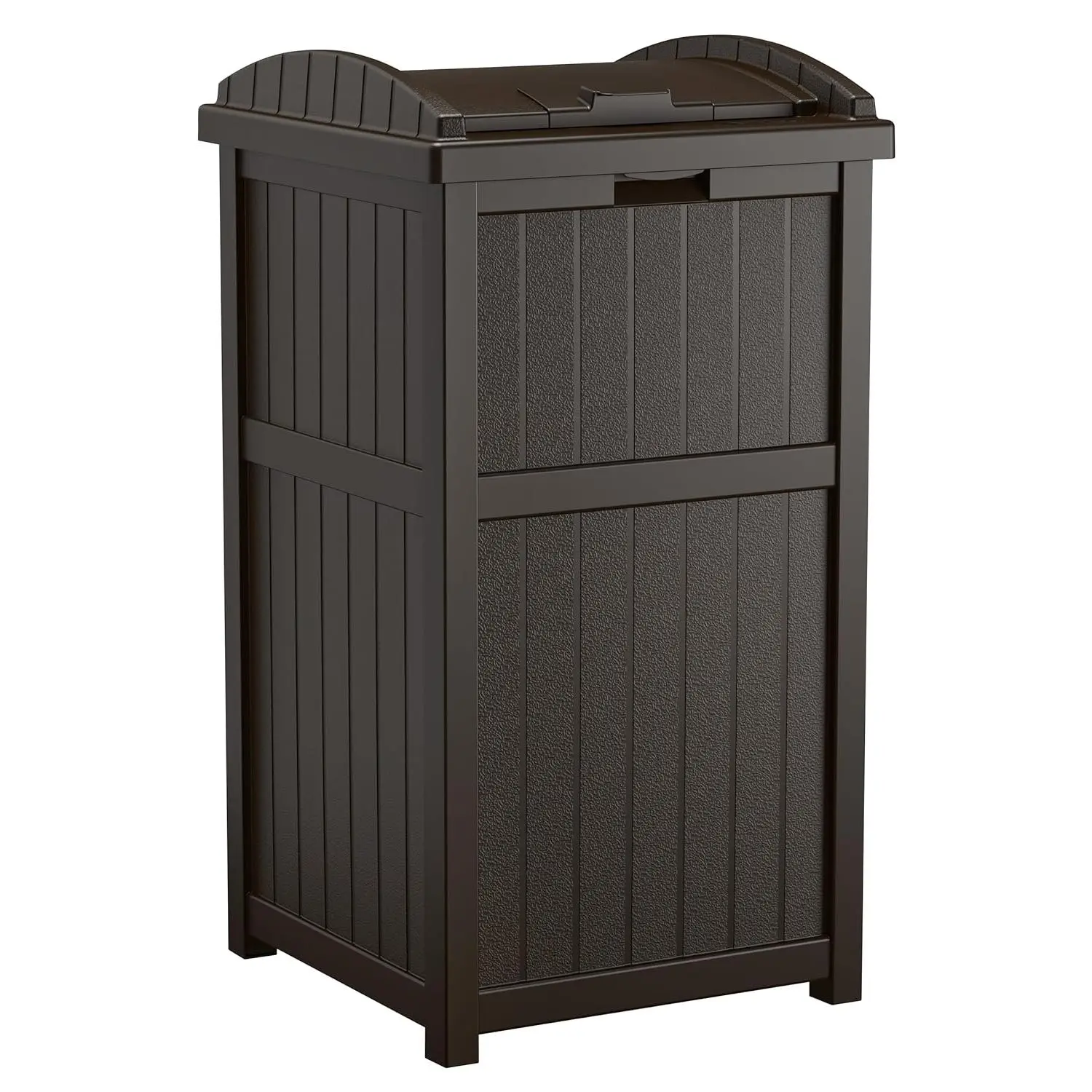 33 Gallon Durable Resin Hideaway Outdoor Garbage Can with Secure Lid and Wicker Design - Perfect for Backyards, Decks, Patios, Java Brown
