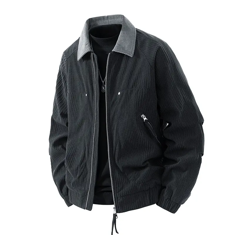 Men's Corduroy Jacket Contrast Collar Vintage Bomber Coat Harrington Zip Up Casual Outerwear Streetwear Male Fashion Clothing Apparel Tops Workwear cozy soft cool clean chic active sporty casual premium classic stylish durable trendy relaxed vibe fall