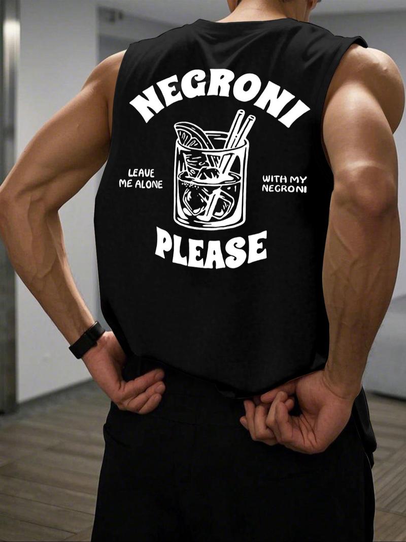 Men's Cartoon Soda Can & Letter Print Round Neck Tank Top, Regular Fit Casual Sleeveless Crew Neck Top for Summer, Fashion Men's Clothes for Daily Wear, Sleeveless Shirt