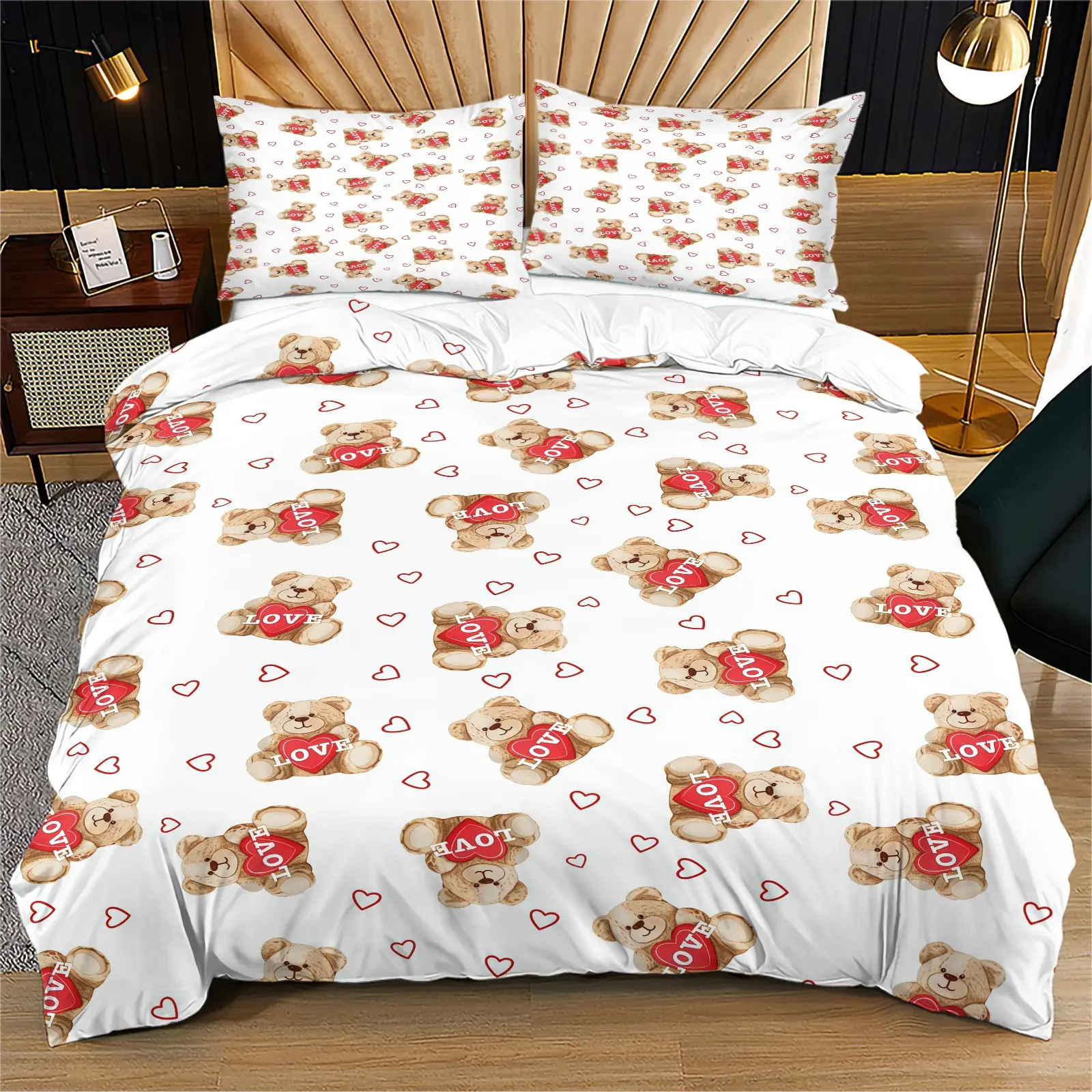 Bear Pattern Duvet Cover Set, Soft And Comfortable Bedding Set, Including 1 Duvet Cover And 1 Or 2 Pillowcases (Without Filling), Suitable For Teenagers And Adults, Bedroom, Apartment, Dormitory Scene
