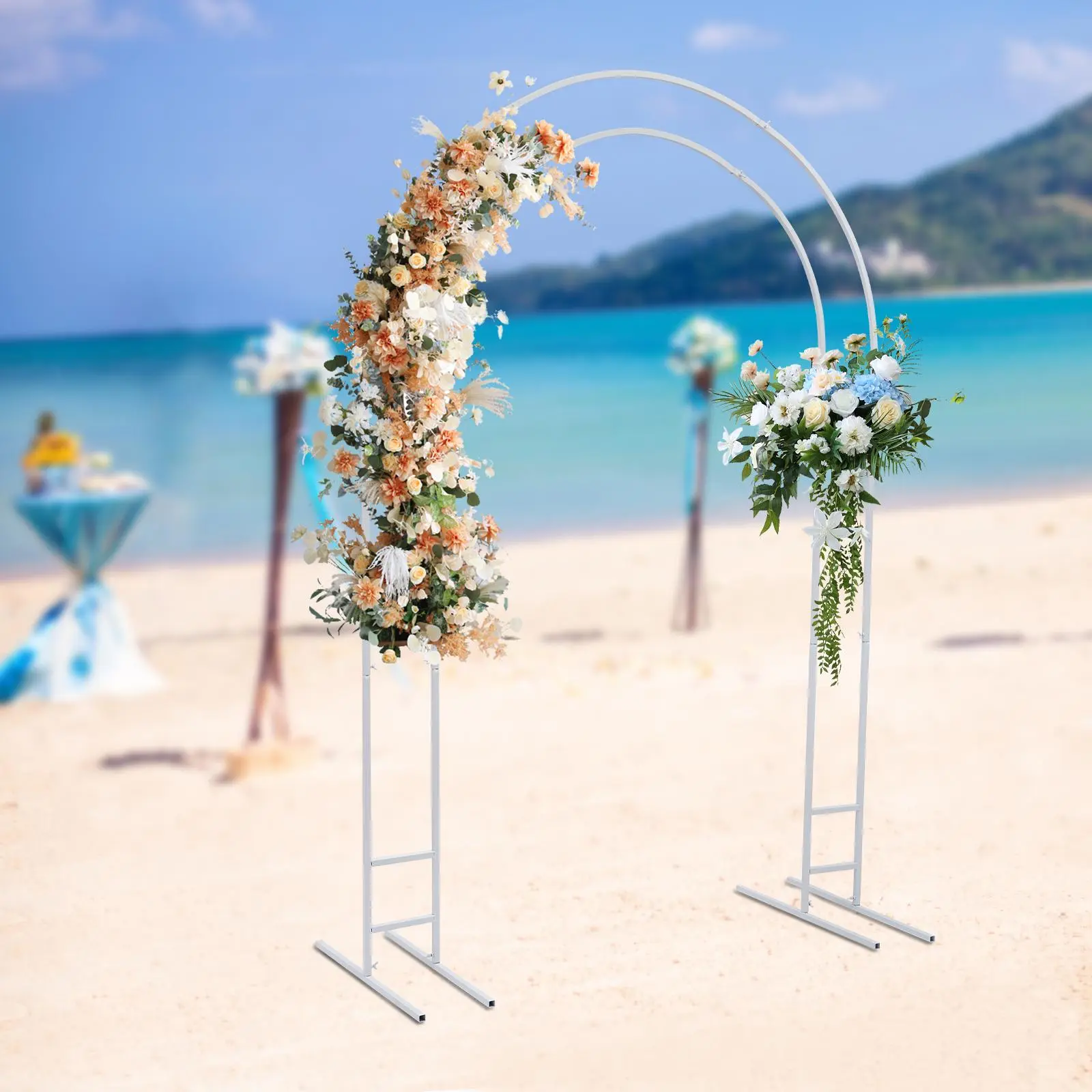Sturdy High-Quality Steel 7.2FT Double Open Arch Backdrop Stand, Large Scale U-Shaped Wedding Ceremony Frame With Base, Decorative For Multiple Events Decoration (White Ornaments, Banners, Flowers Compatible)