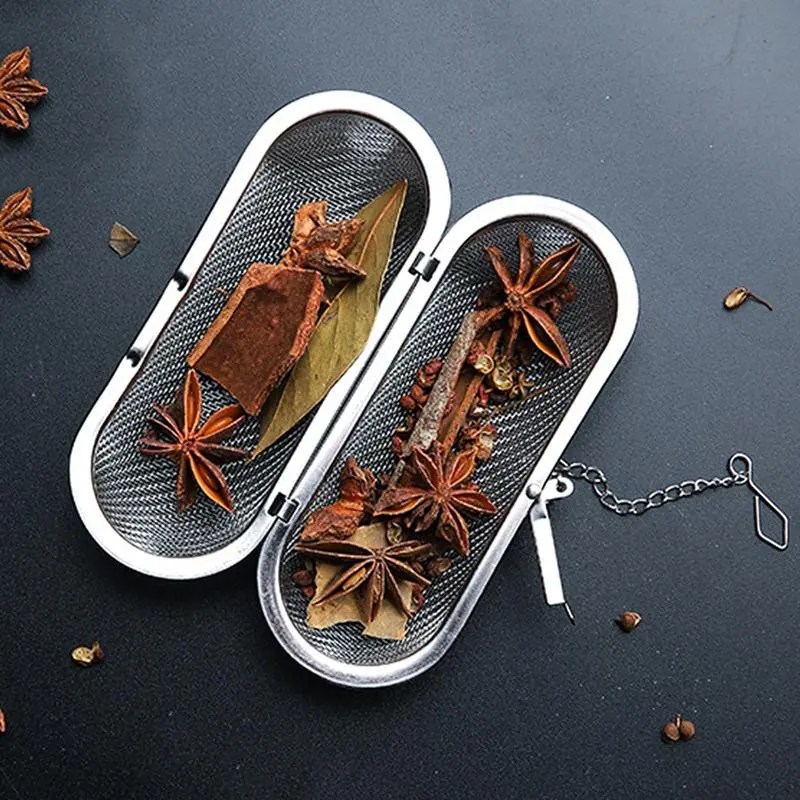 1pc Stainless Steel Cooking Spices Infuser Fine Mesh Loose Tea Herbal Strainer Stainless Steel Sieve Extended Chain Kitchen Seasoning Balls Home Kitchen Accessories Strainers Fine Mesh