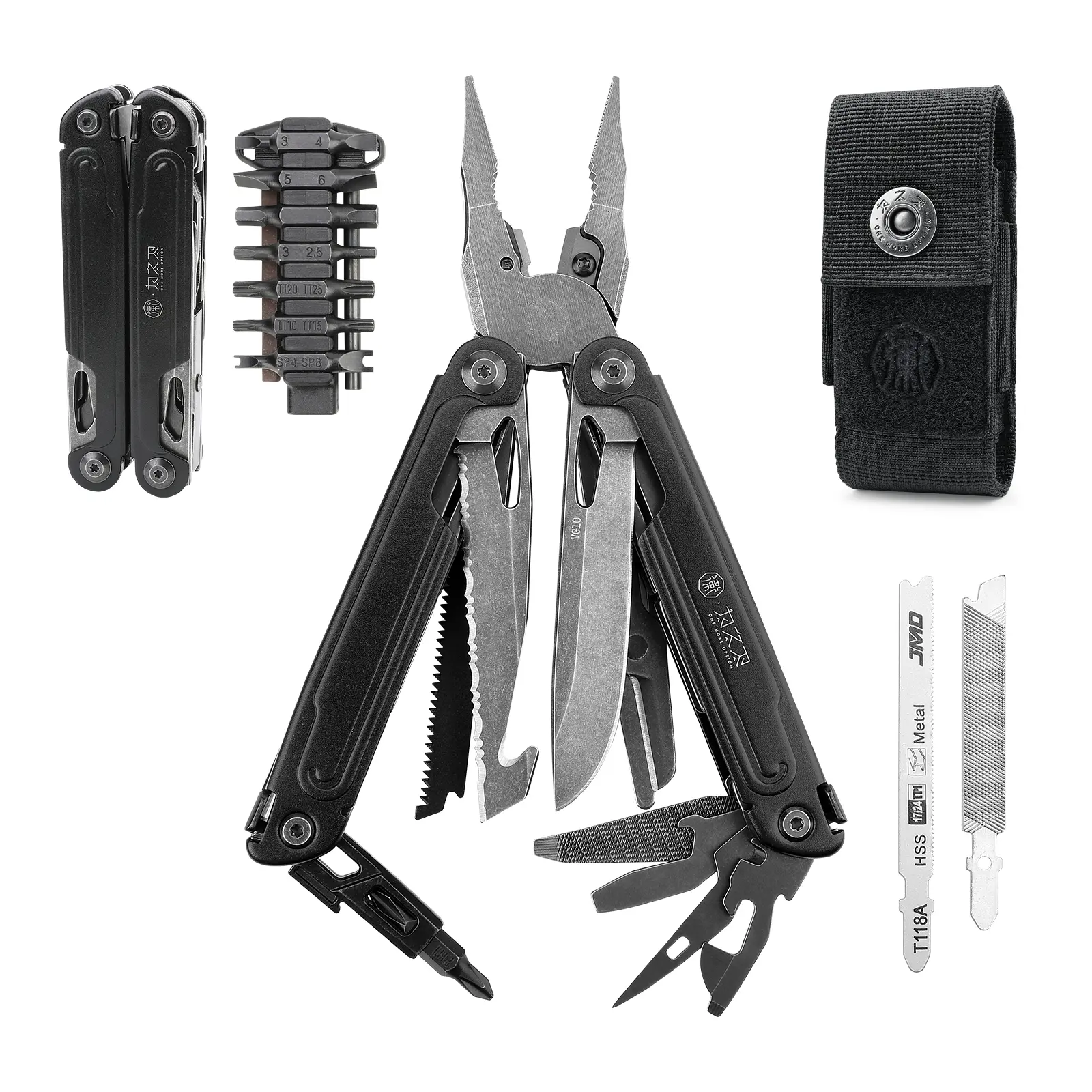 Xhandle MT-78 24-in-1 EDC Multi Tool - Oversized Pliers, VG10 Steel Blade, 14 Bit Types, Serrated Edge Steel Blade Multitool for Camping, Emergency Sports & Outdoor Needs, Serrated Edge Multitools