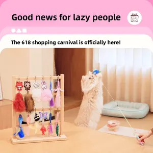 Interactive Telescopic Replaceable Head Cat Wand Toy - Lazy Cat Parents' Must-Have, Multi-Feather Refills, Light Flexible Fishing Teaser Stick for Indoor Kitten Exercise & Boredom Relief handheld mode Cat toys interactive cat fun play free gift
