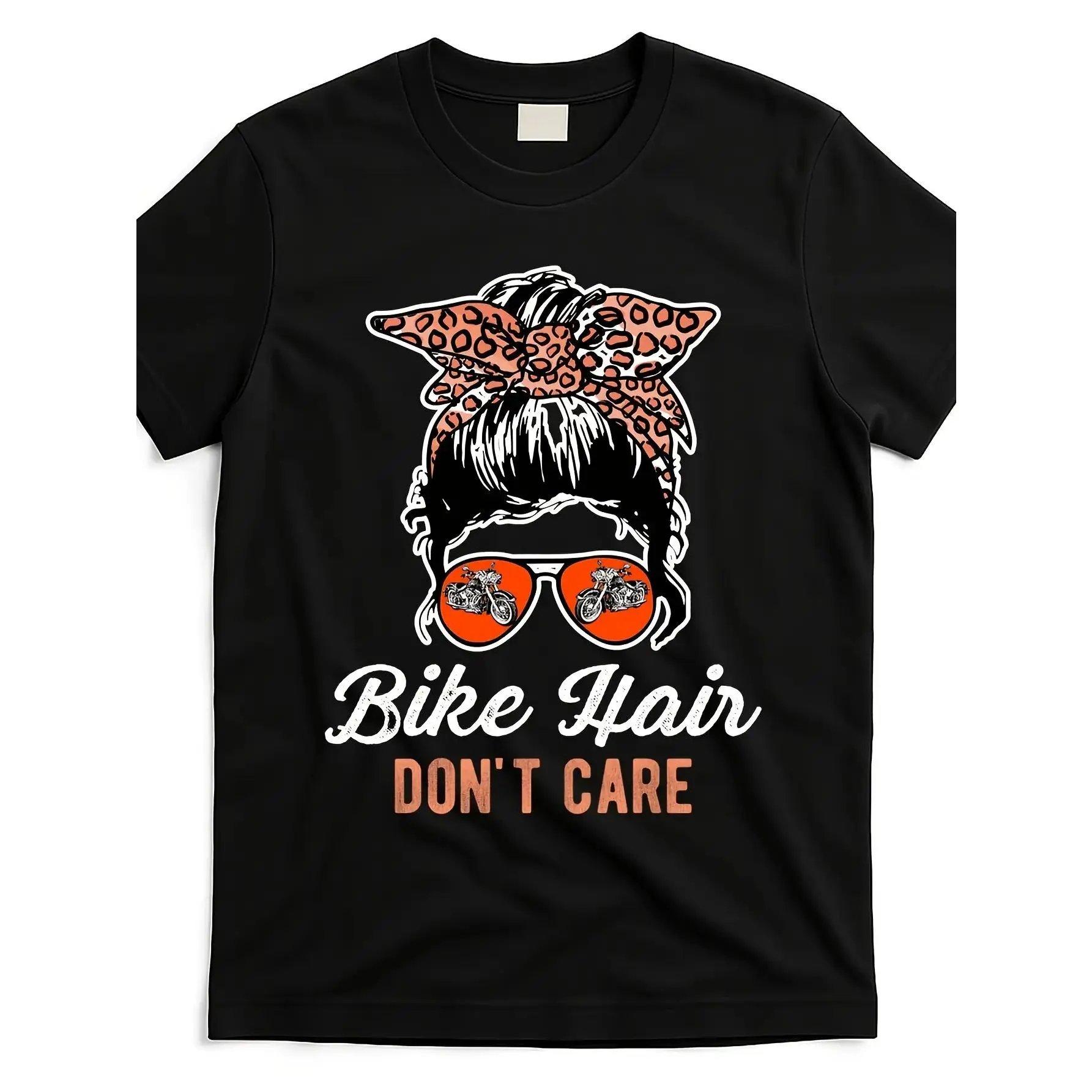 Bike Hair Don't Care Motorcycle Rider Biker Gift T-Shirt - Unisex Vintage Graphic Print Soft Breathable Cotton Regular Fit Crew Neck Machine Washable Casual Tee for Men & Women All-Season Comfort Motorcycle T Shirt Comfortable Clothing Playful Design Dura