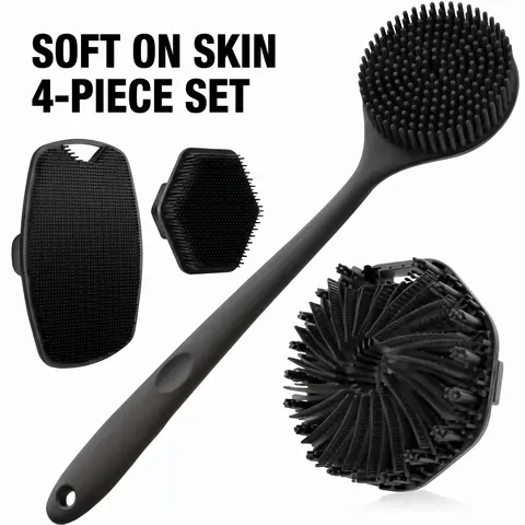 Soft Silicone Bath Brush, with Non-Slip Handle, Easy to Clean and Rinse, Perfect for Shower or Bath Use, Essential Skincare Tool, Shower Body Scrubber