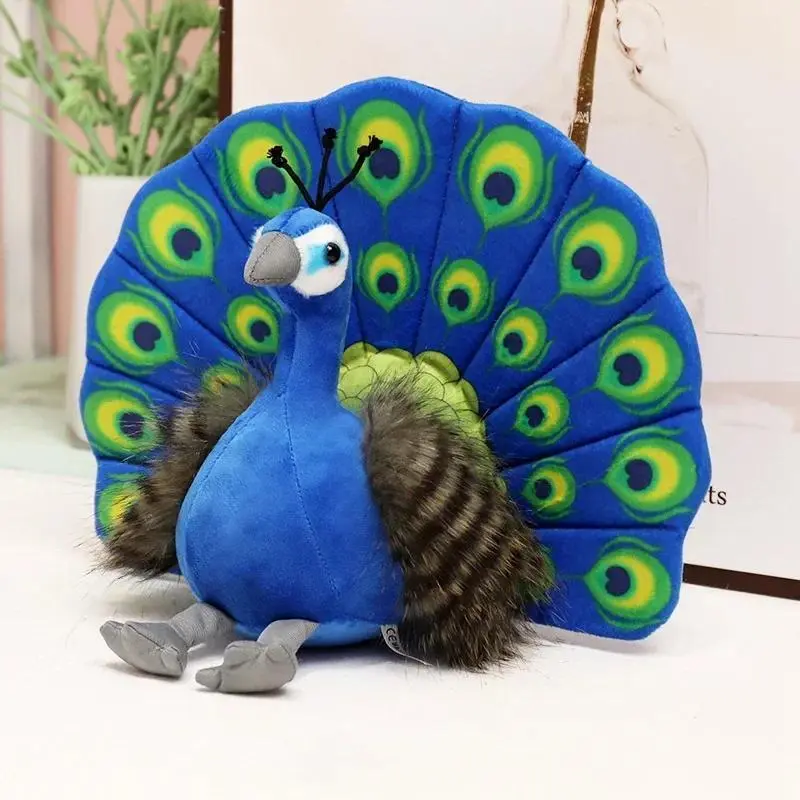 100% New and High Quality Creative Simulation Peacock Plush Toy - Green Blue Spread Tail Stuffed Cotton Doll, About 25cm Stress Relief Toy for House Decoration