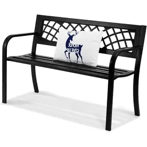 VEVOR Outdoor Bench, 46 Iron Steel Frame Garden Park Bench with Mesh Pattern and Plastic Backrest Armrests, Patio Bench for Garden, Park, Yard, Front Porch