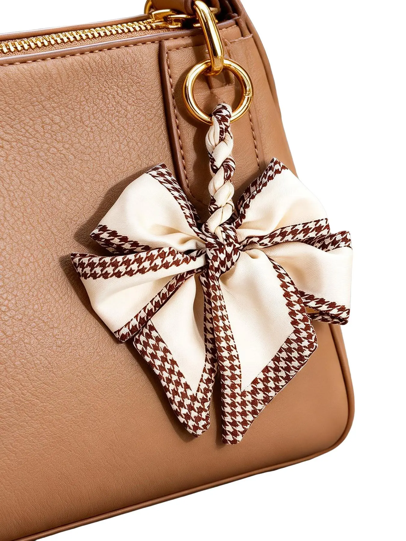 Chic Retro Houndstooth Bow Aesthetic Keychain for Purse with Handmade Braided Rope, Elegant Small Charm for Shoulder and Crossbody Bags, All Seasons Fashion, Handcrafted