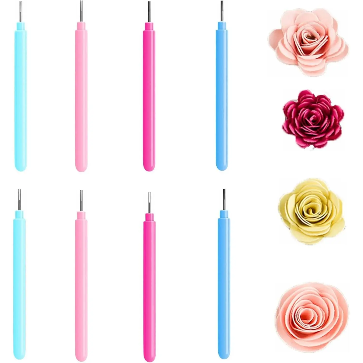 4 Colors 8 Pieces Paper Quilling Tools Rolling Curling Quilling Needle Pen for Quilling Paper Strips 3D Flowers Making Scrapbooking Craft Cardmaking Stencil Quilling Supplies