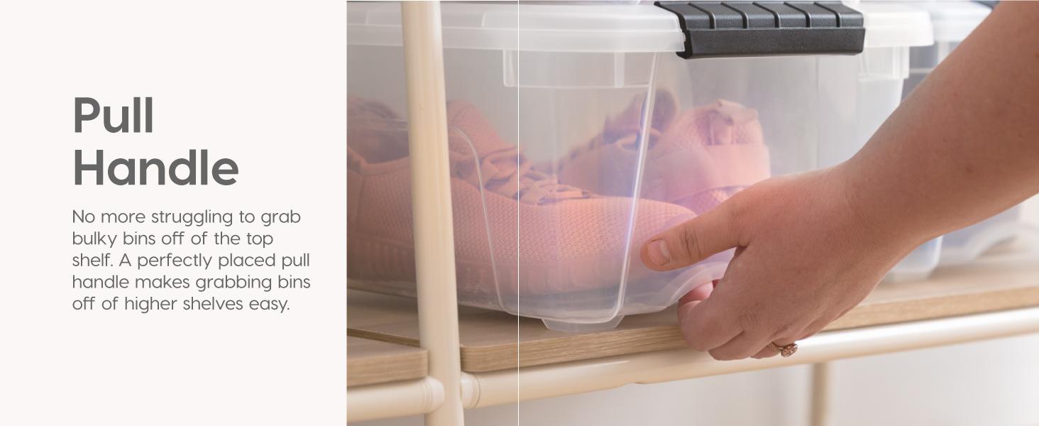 144 Qt Stackable Plastic Storage Bins with Lids, 3 Pack - BPA-Free, See-Through Organizing Solution, Latches, Durable Nestable Containers, Secure Pull Handle, Made in USA - Clear Boxes Organiser