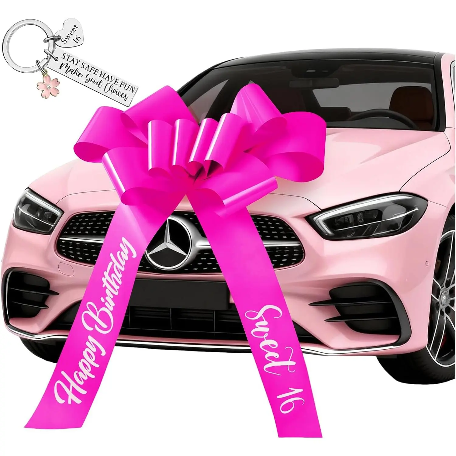 30 Inch Giant Hot  Ribbon Bow for Sweet 16  , Easy Pull Birthday  Decoration for  ,  Present with Sweet 16  (Rose red)