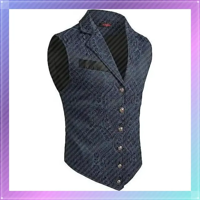Mens Suit Vest Paisley Floral Victorian Vests Gothic Steampunk Formal Waistcoat Tuxedo Vests with Notched Lapels
