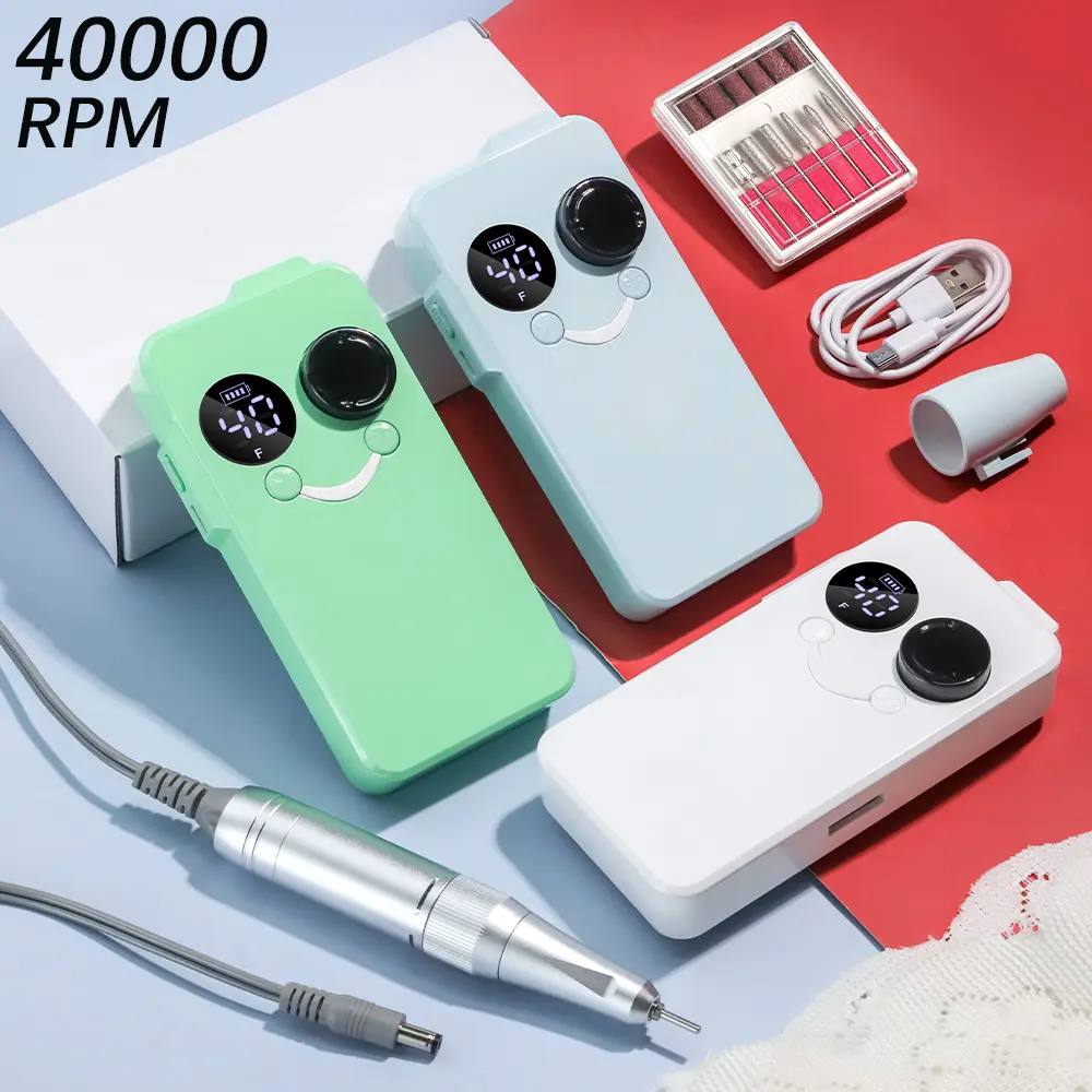 Professional Cordless Nail Drill, 40000RPM Rechargeable Pencil E-File with 20-Hour Battery, LCD Display & Cooling System for Acrylic and Gel Nails, Nail File
