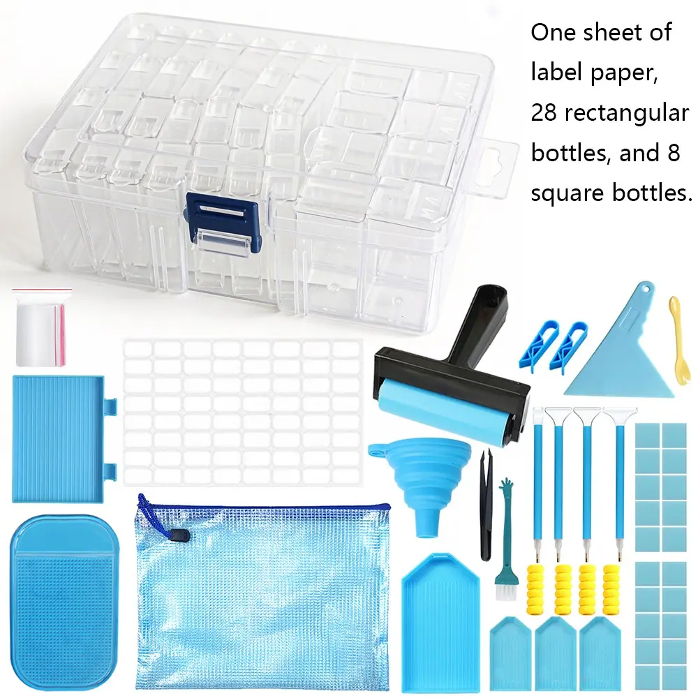 Complete Diamond Painting Tools and Accessories Set, Modern Blue and White Style, with Large Storage Box, Roller, Pens, Tweezers, Trays and Portable Bag, Perfect for DIY Craft Lovers, Beginners and Kids, Diamond Painting Kits