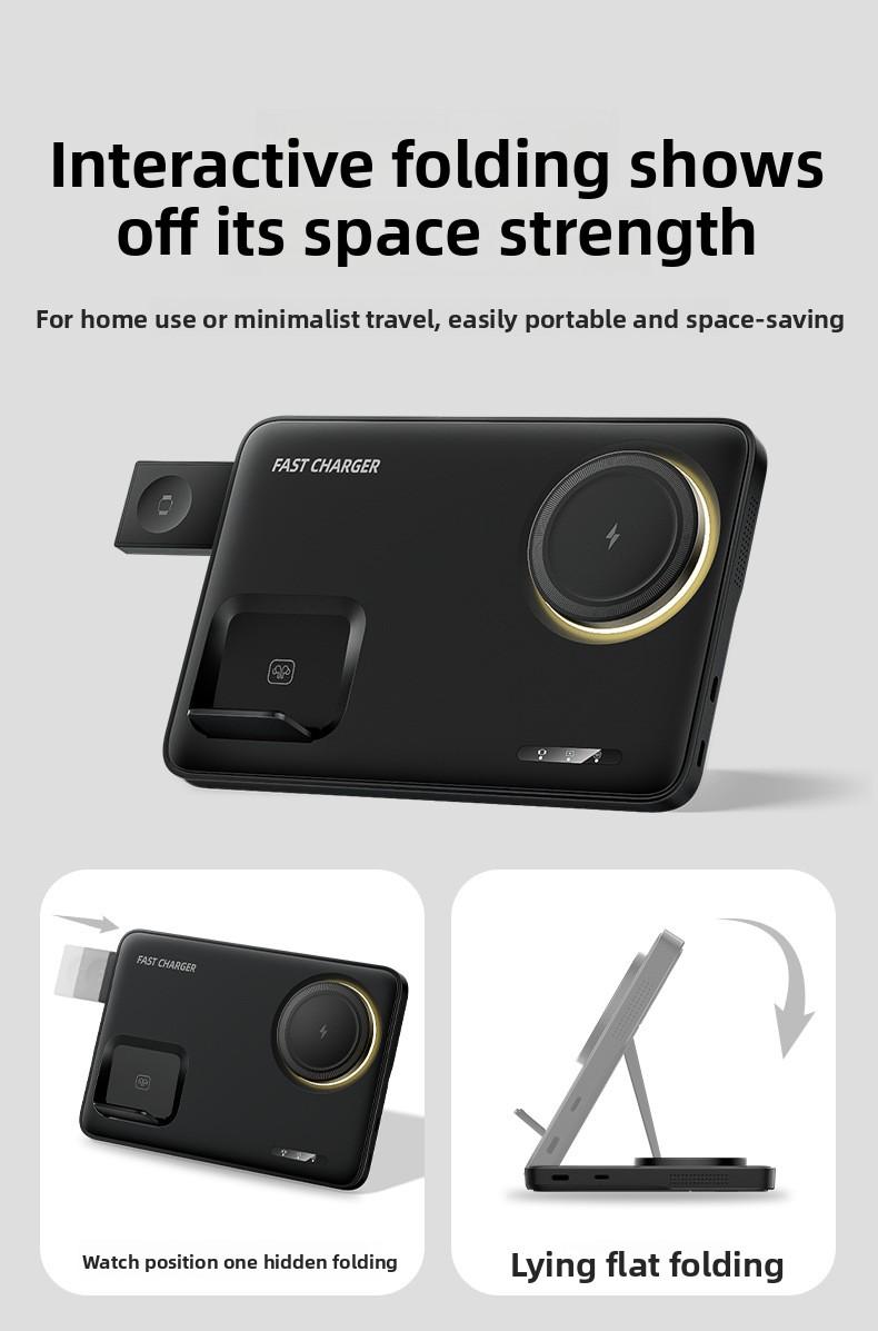 New foldable magnetic three-in-one wireless fast charger suitable for Apple phone stand wireless charging