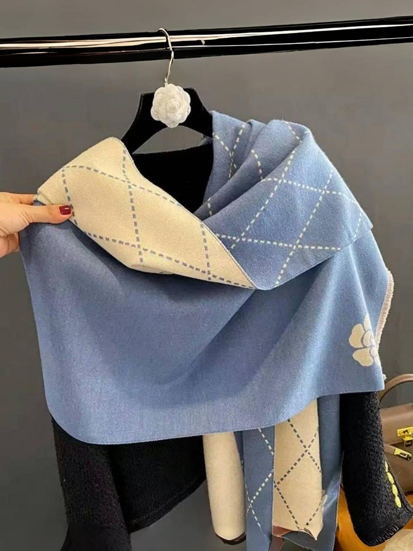 Women's High-End Light Luxury Camellia Imitation Cashmere Scarf, Fashion Evening Shawl, Elegant Soft Warm Winter Accessory, Floral Pattern Shawl