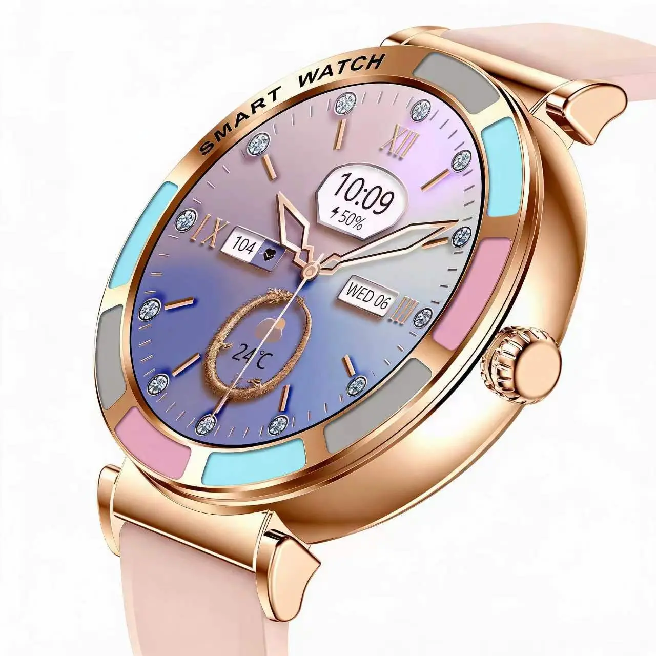 New Arrival Fashion H20 Women Smart Watch Drip Glue Color Dial HD Display Metal Plating Process Jewelry Style Fitness Tracker with Blood Oxygen Heart Rate Sleep Monitor Wearable Anniversary Colorful Mum Smartphone Wristwatch
