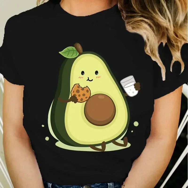100% Cotton Women Loose Short Sleeve Crew Neck Graphic T-Shirt, Beautiful Cartoon Avocado Retro Print Kawaii Harajuku Aesthetic Tee, Summer Casual Streetwear Fashion Apparel Golf Gift T-Shirt For Women, Shortsleeve, Tshirt, Anniversary, Fabric, Lady, Roun
