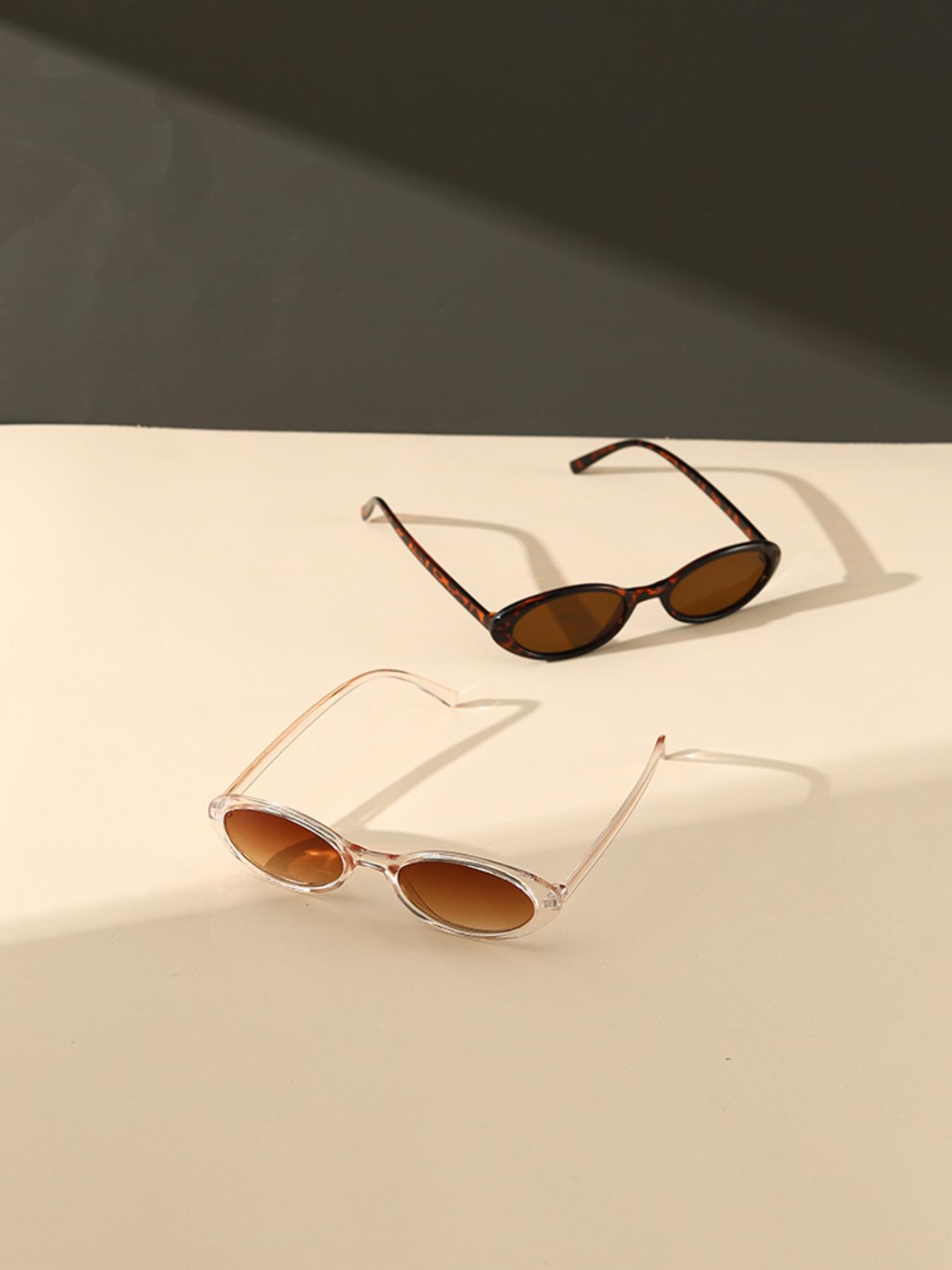 Unisex Street Style Vintage Oval Frame Sunglasses, 2 Pairs Trendy Y2k Sunglasses for Everyday Use, Fashion Accessories for Outdoor Activities for Women & Men with Box, Classic Oval Sunglasses