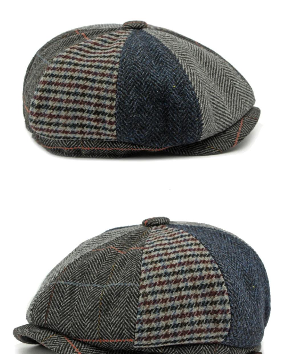HT4612 Beret Cap Men Women Spring Autumn Wool Beret Hat Patchwork Plaid Ivy Octagonal Flat Cap Male Female Artist Painter Berets
