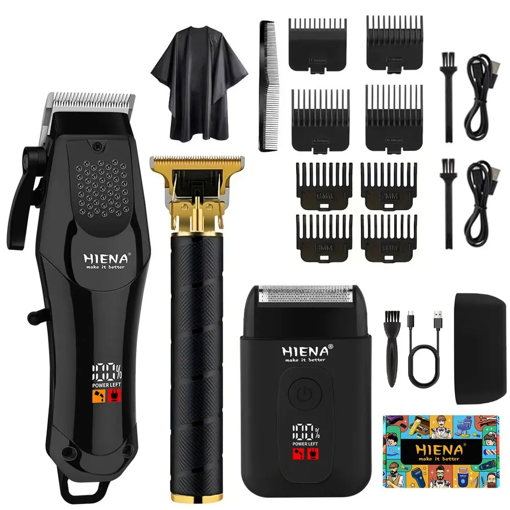 HIENA Men's Hair Trimmer 3-Piece Set, LED Digital Hair Trimmer, Includes Beard Trimmer, Easy to Use, Home Salon, Suitable for Daily Haircut and Shaving, Birthday Gift/Festival Gift/Fiancé Gift