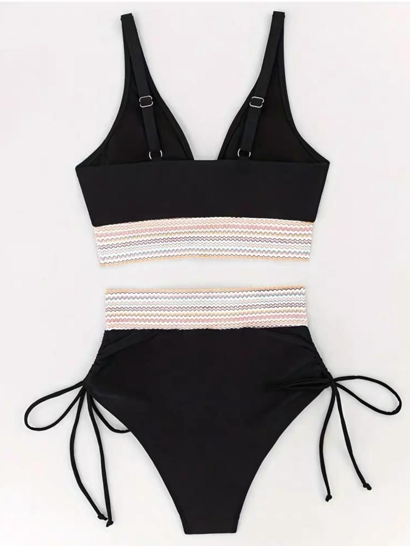 Two-piece Set Women's Colorblock  Bikini Set, Casual Fashion Chic Swim Top & Swim Bottom  Set for Beach Holiday Vacation, Ladies Swimwear for All Seasons, Sea Fancy Swimsuits