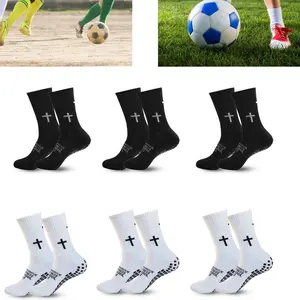 2/6 Pairs Cotton Printed Athletic Socks In US Shoe Size 6 To 12, Designed For Football And Soccer Sports, Anti Slip Cross Grip Design Offers Stable Traction Inside Cleats For Secure On Field Performance