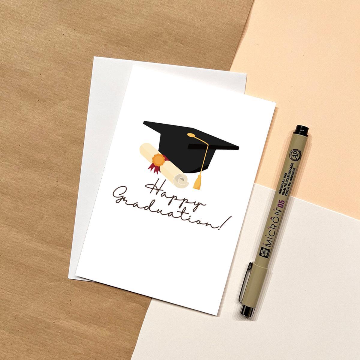 Happy Graduation Card, Graduation Cap & Diploma Design Greeting Card ...