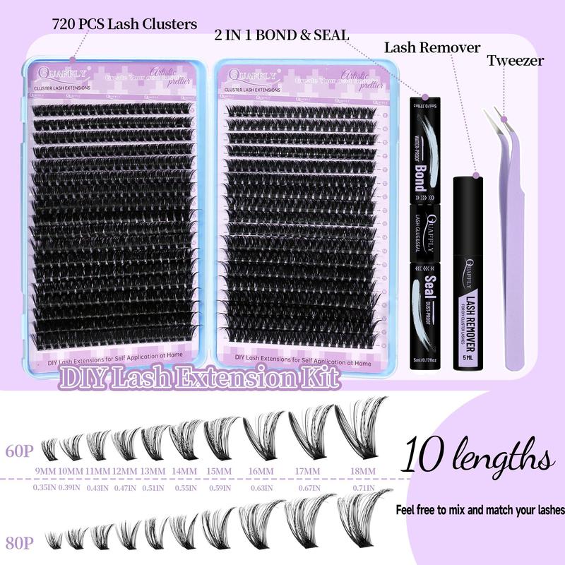 Natural Look Eyelash Extension Kit, 1 Box False Eyelashes with Glue, Tweezers & Remover, Professional Eye Makeup Accessories for Women, DIY Lash Clusters with Eyelash Bond, False Eyelash Extensions, Cosmetic