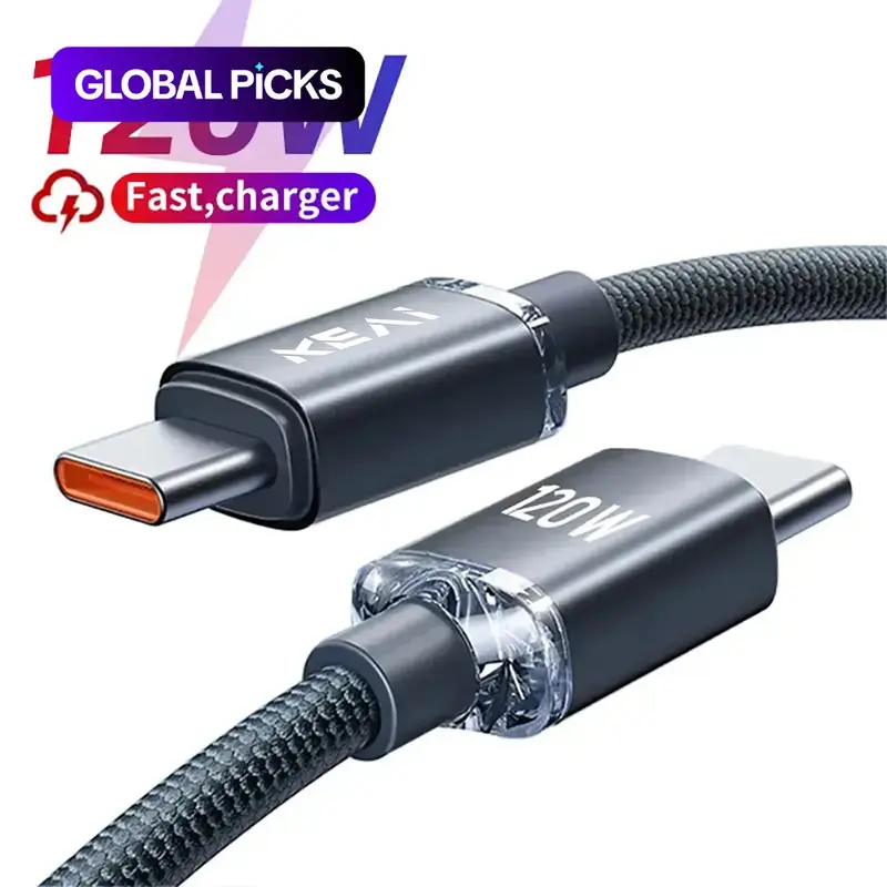 120W 6A Type-C to Type-C Fast Charging Data Cable 1 Count Nylon Braided PD Cable, Usb C To C Cable, Typec Fast Charging Phone Data Cable with Smartphones #GLOBAL PICKS
