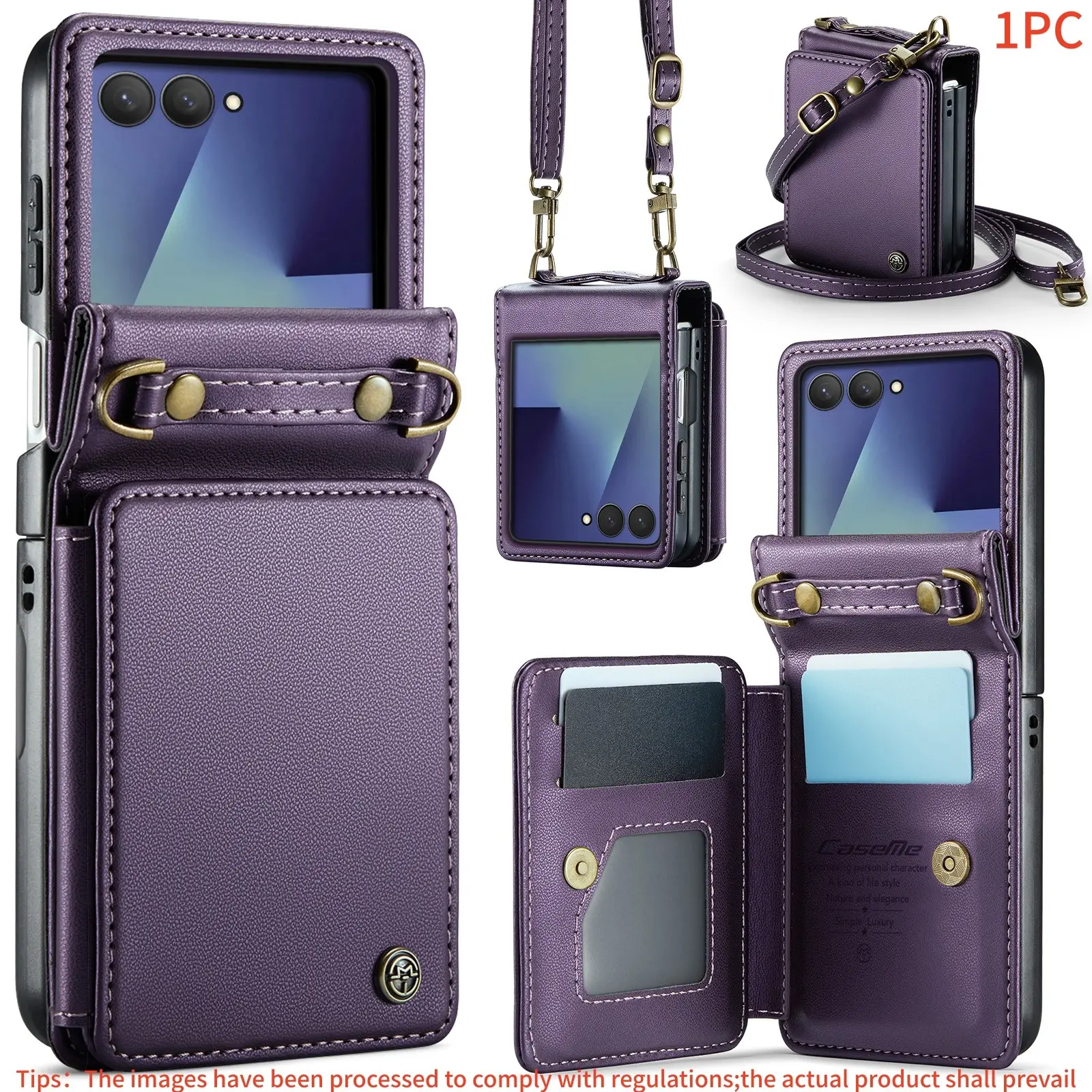 For Galaxy Z Flip Wallet Case, Rfid Shield, Foldable Shoulder Strap, Credit Card Slots, Shockproof, Neutral Design, Compatible with Z Flip 8-5