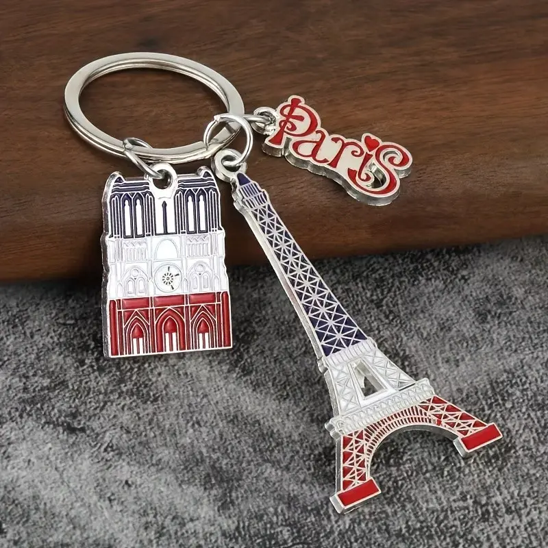 Eiffel Tower Keychain, Elegant French Travel Souvenir, Durable Zinc Alloy, Iron Ring, Unisex, Ideal for Travel and Office, Cute Keychain for Women