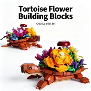 Turtle Succulent Plant Building Blocks Set, Creative Animal Flower Brick Toy for Kids and Adults, Botanical Collection DIY Building Kit, Home Desk Decor, Birthday, Mother's Day and Christmas Gift for Boys Girls