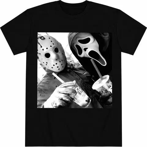 Unisex Vintage Ghost Face Cotton Short-Sleeve Round Neck T-Shirt - 90s 21st Century Style Pattern, 90s Movie Commemorative, Fun Halloween Top, Men's Graphic Tees, Trendy Graphic Shirts, Horror Themed Gifts, TopLove Top Tier Clothing