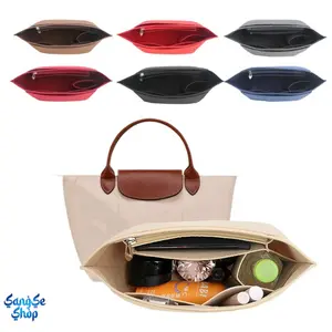 Women's Multi-Pocket Felt Bag Organizer Insert - Lightweight Handbag Purse Storage Pouch for Cosmetic & Daily Essentials with Free Brooch Pin Charm