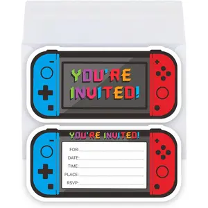 Video Game Birthday Party Invitations 3x6 Inch Double-Sided Invite Cards with 20 Envelopes, Game Party Decoration Birthday Presents for Boys