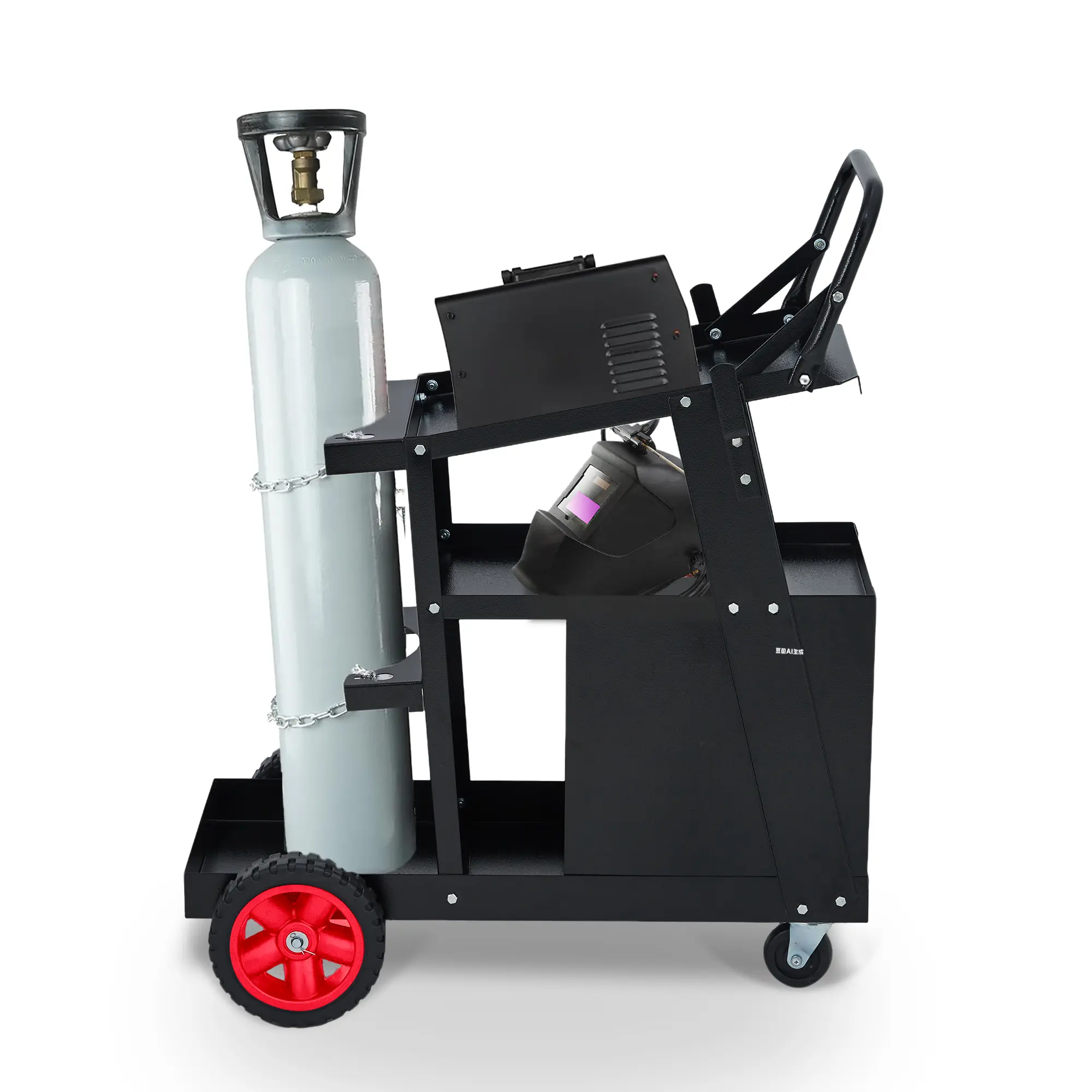 Garvee Heavy-Duty 3-Tier Welding Cart, Q235 Steel Welder Trolley - 400 lb Static/370 lb Rolling Capacity - Gas Cylinder Storage w/ 2 Tank Chains - Swivel Casters for MIG TIG Plasma Cutter