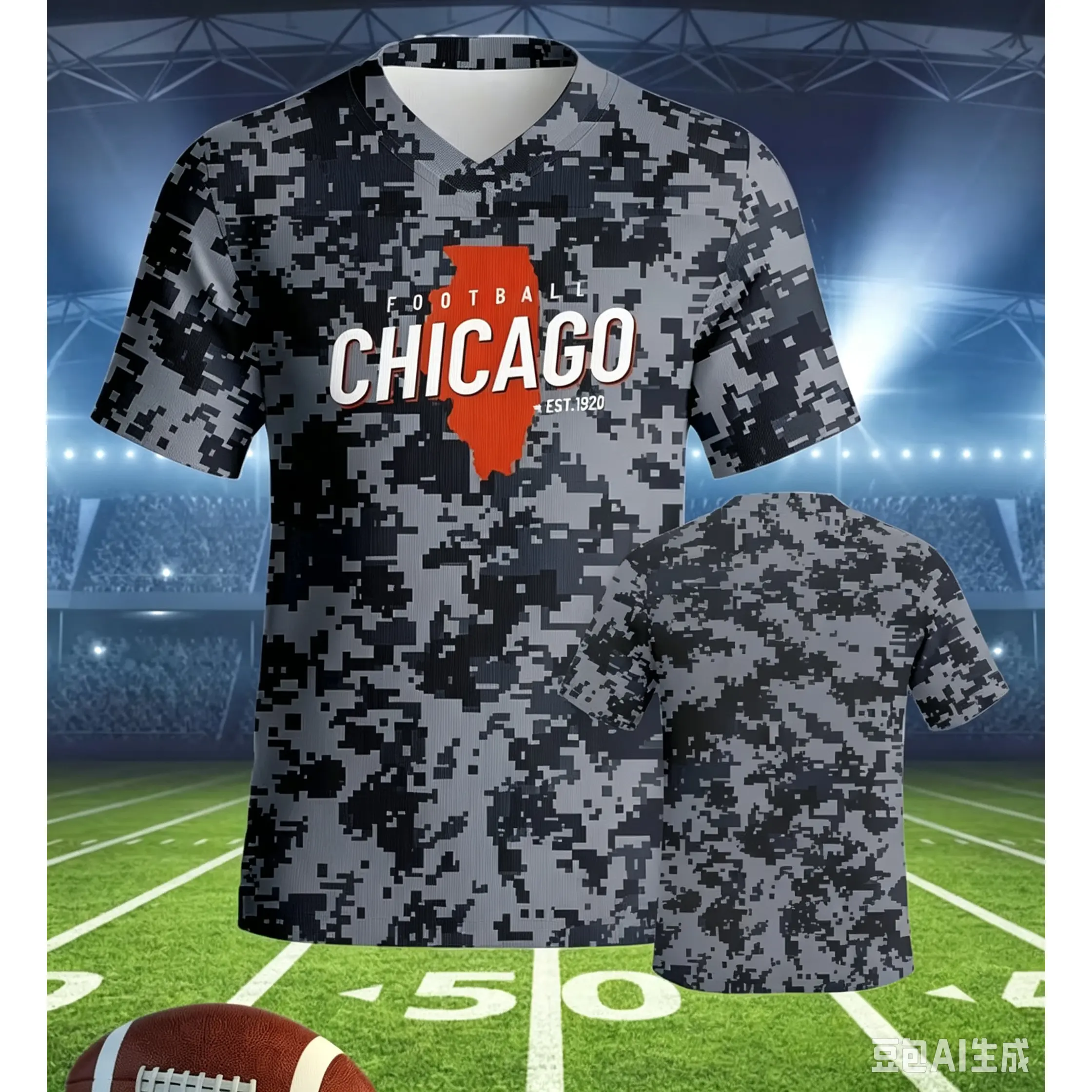 Men's Camouflage Football Jersey  - V-Neck Short Sleeve Camo Shirt Suitable for Training, Games, Fan Parties, Uniforms, Gifts for Football Fans