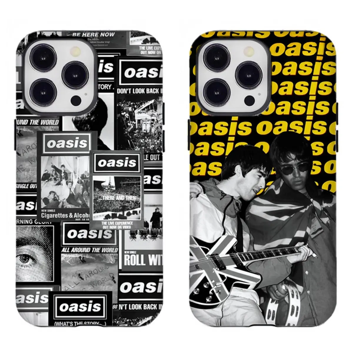 Oasis Band Vintage Poster Collage Custom Plastic Smartphone Case - Britpop Classic Album Art, Shockproof Protection Accessory for iPhone 17/16/15/14/13/12/11, and for Samsung S21-S25, Ideal Gift for Handheld Cellphone Devices Fans