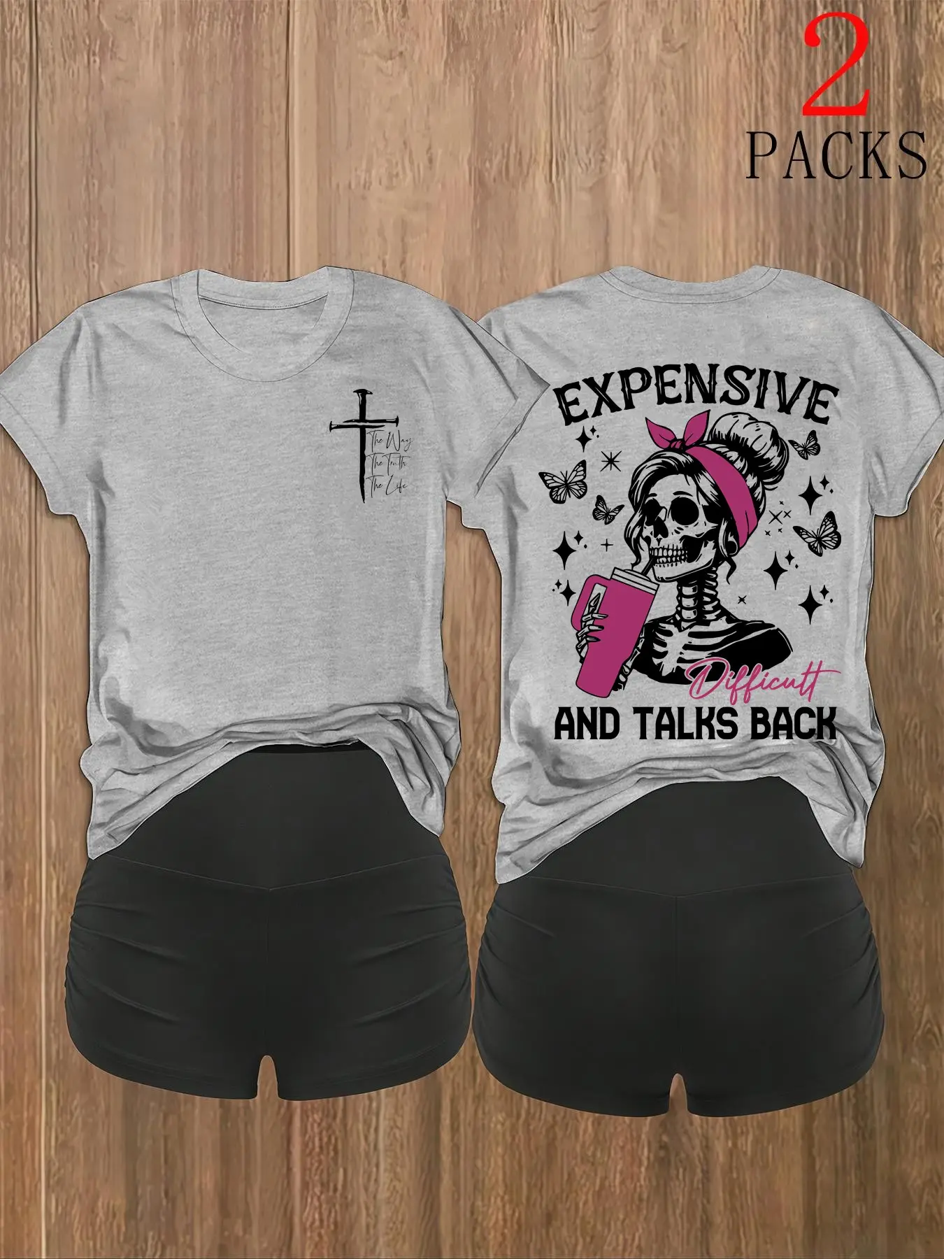 2-Piece Skeleton Graphic, Women Letter Print T-Shirt & Ruched Shorts, Y2K Grunge Punk Casual Streetwear, Slim-Fit, All Seasons