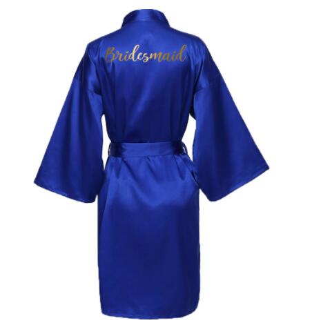 Silk Satin Robes Bridesmaid Bride Robes Bridesmaid Robes Wedding Long Robe Bathrobe Gold Print Royal Blue Robe