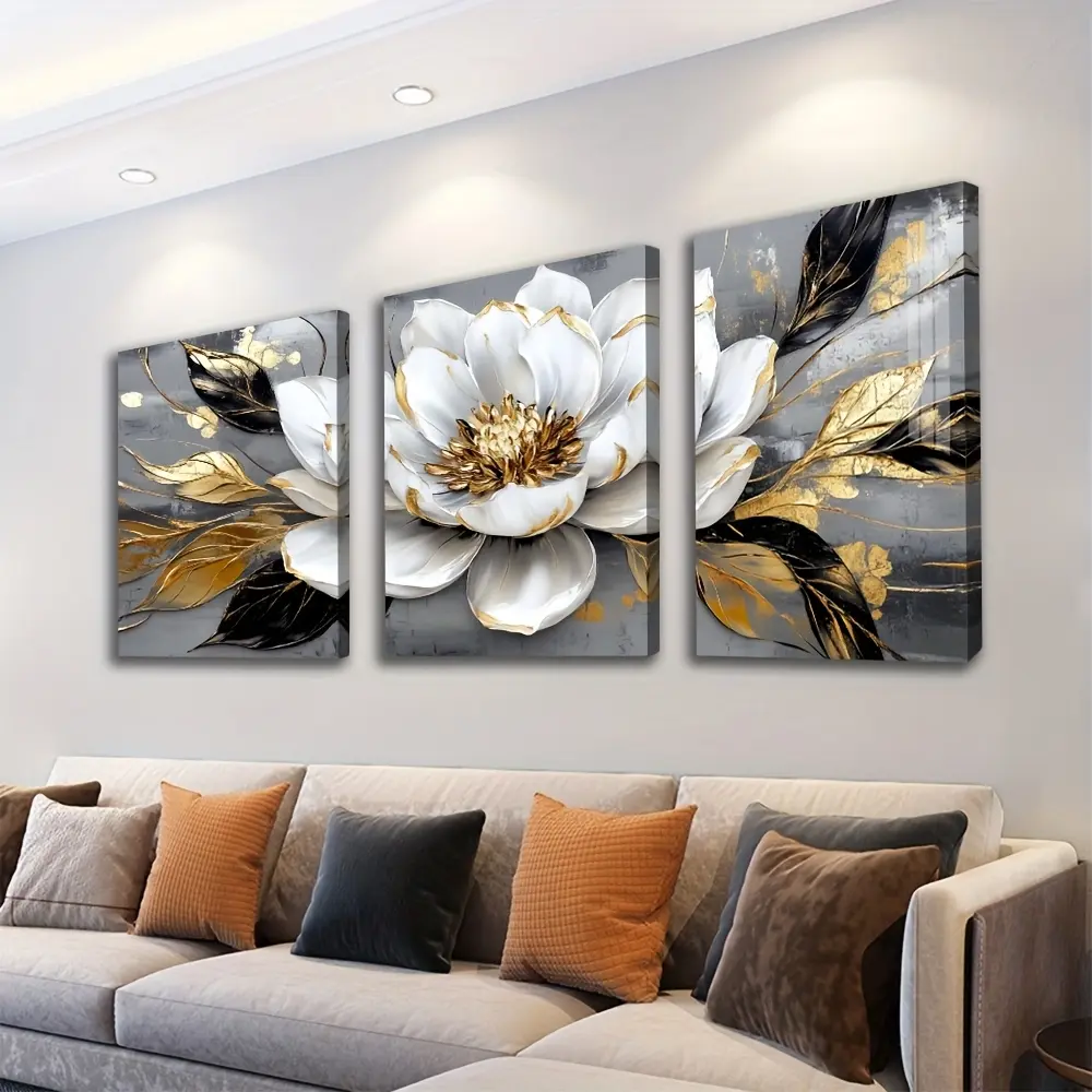 3 pieces of modern abstract marble and white floral canvas art prints, frameless, suitable for wall decoration in the living room, bedroom, or home office, 3D poster oil painting
