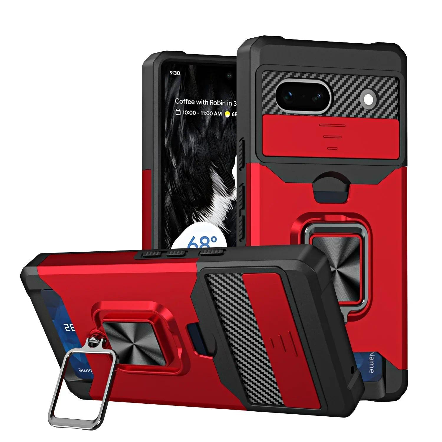 Case for Google Pixel 9A  9 Pro XL 8 7A 7 6 A Pro Slide Camera Card Holder Slot Wallet Protective With Ring Stand Cover