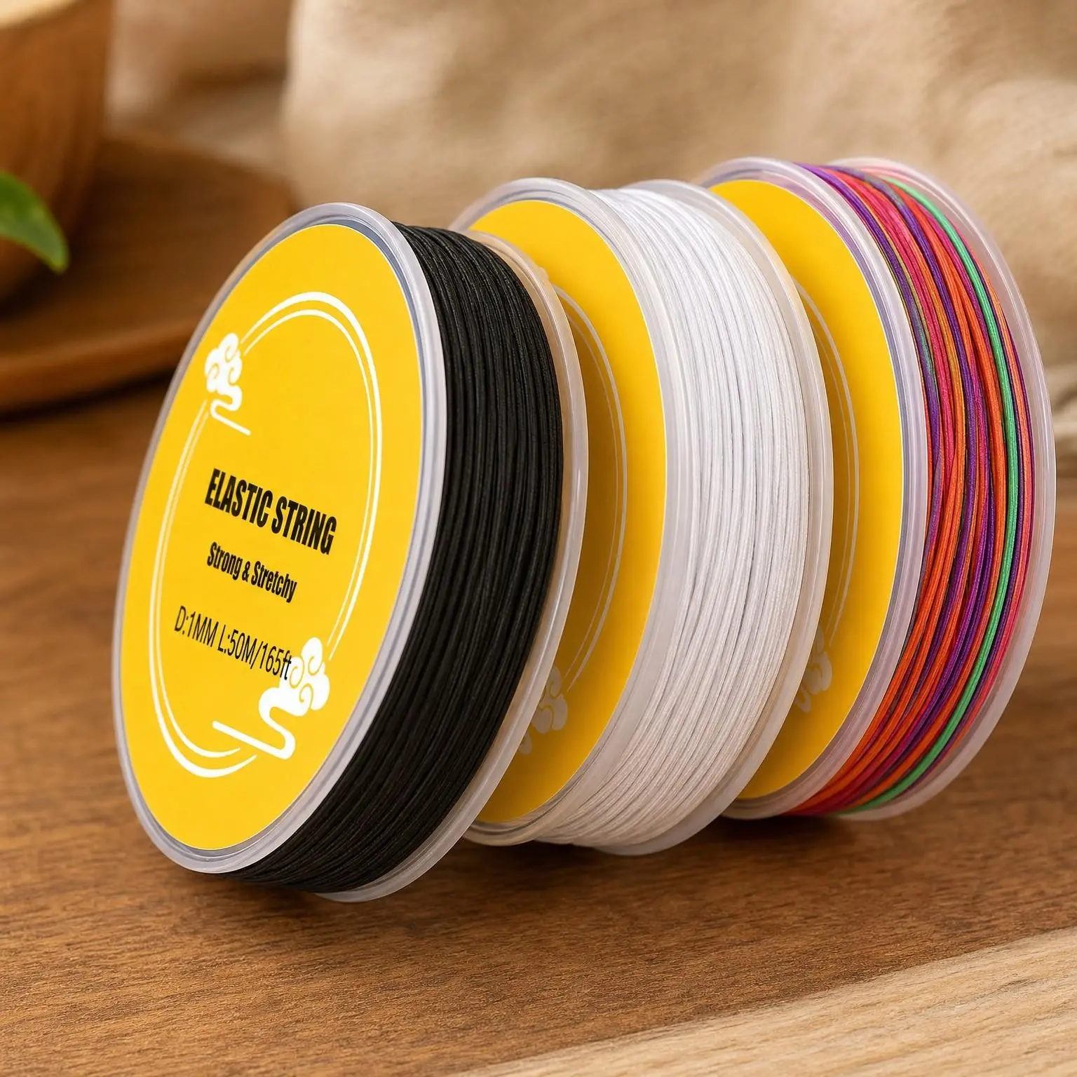3 Rolls 1.0 mm 495 Feet Elastic Stretch String Cord in Rainbow, White & Black for Bracelets, Jewelry Making, Necklaces, Beading & Crafts